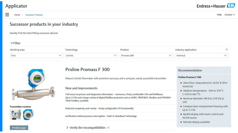 Easy search for successor products with Endress+Hauser Applicator Easy search for successor products with Endress+Hauser Applicator